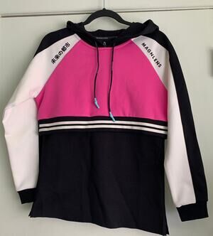 Reworked MAGNLENS Colorblock Hoodie Crop Top Pink Black XS